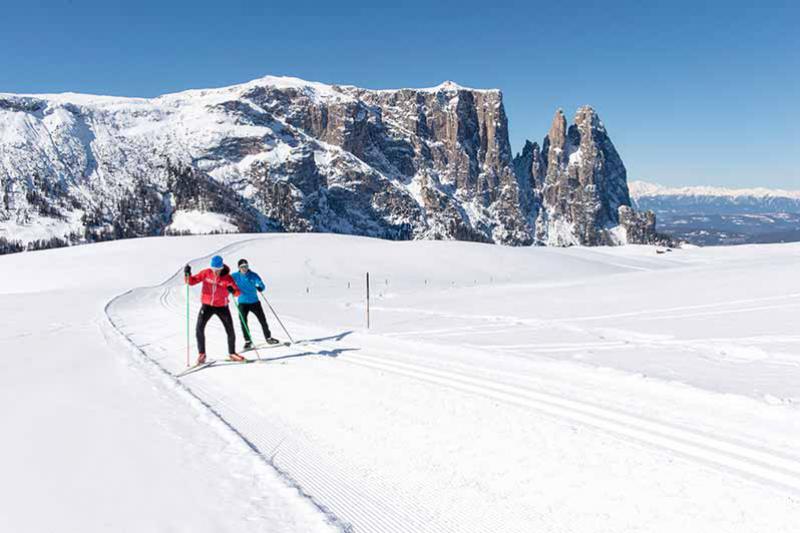 Cross-country skiing on the Alpe di Siusi, South Tyrol