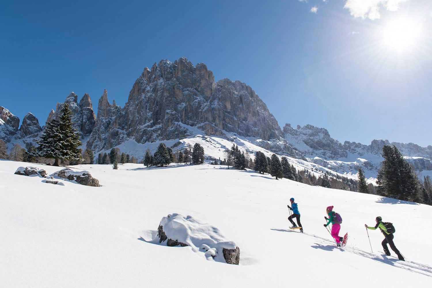 Snowshoe hike on the Alpe di Siusi